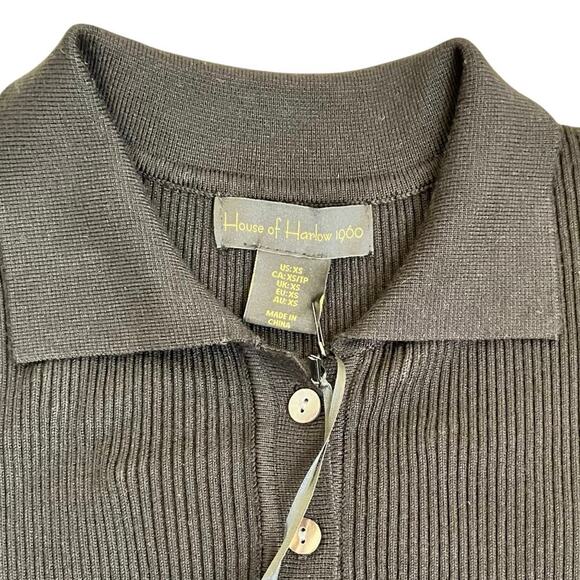 House of Harlow 1960 Sz XS NWT Ribbed Knit Polo Dress Midi Short Sleeve Black - Picture 7 of 16